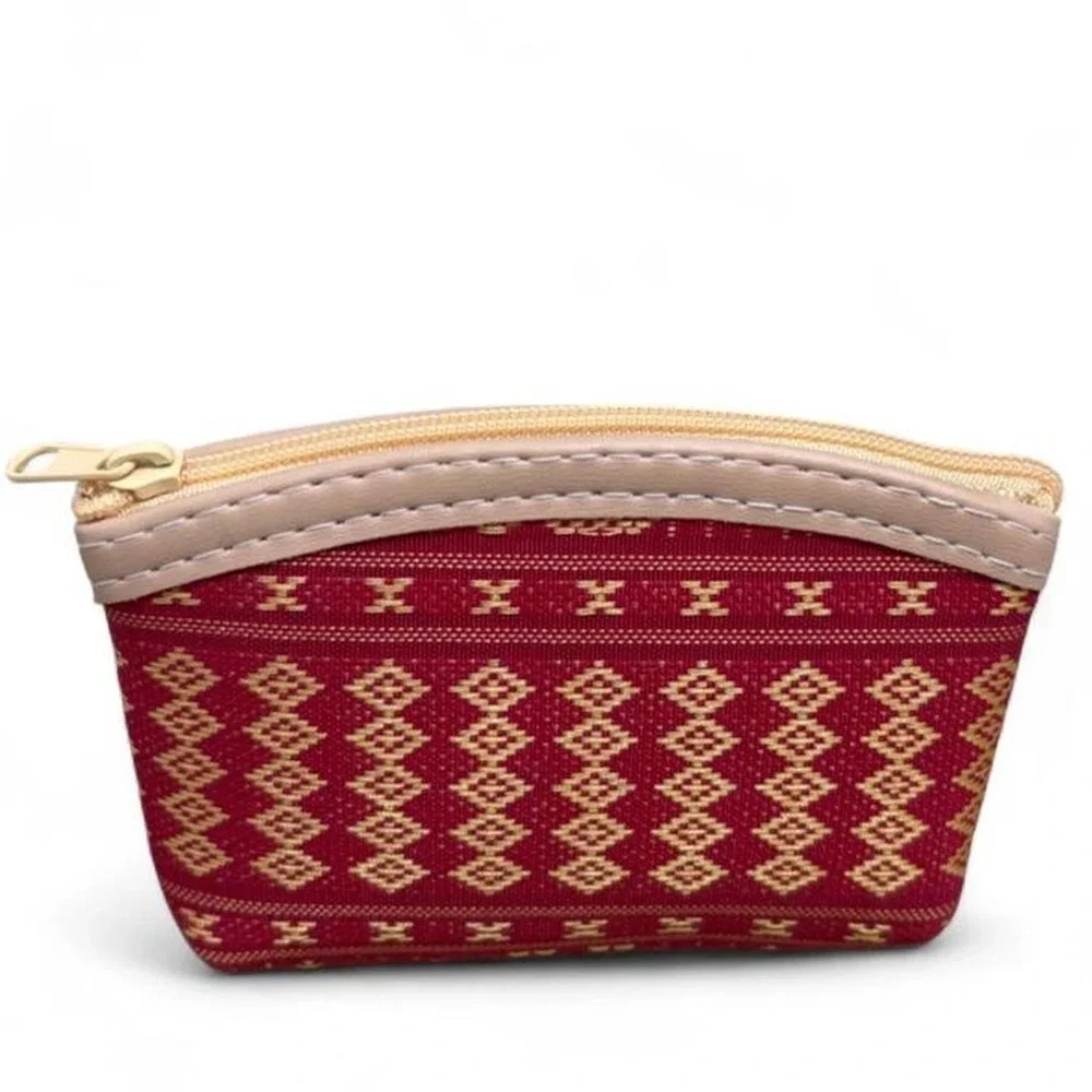 Boho Ethnic Coin Purse Mini Traditional Geometric Elephant Southeast Asian Thai